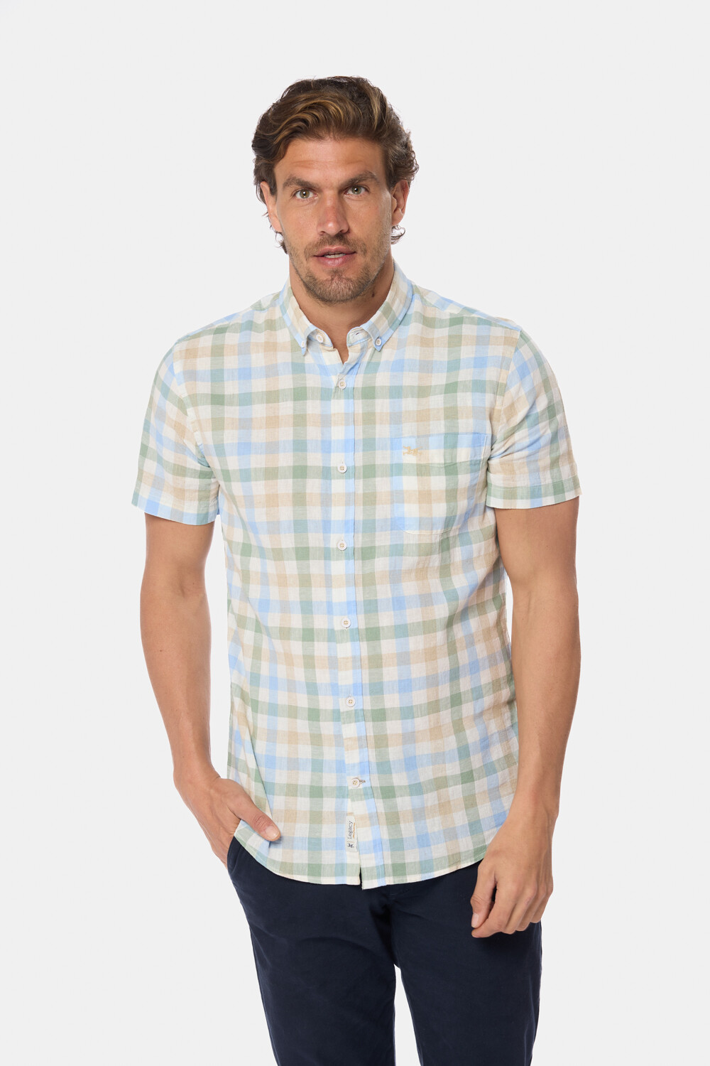 CAMISA DE LINO A CUADROS Verde