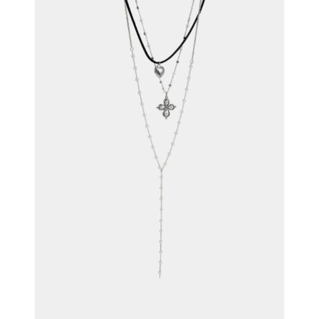 Collar Largo Con Cruz Plateado