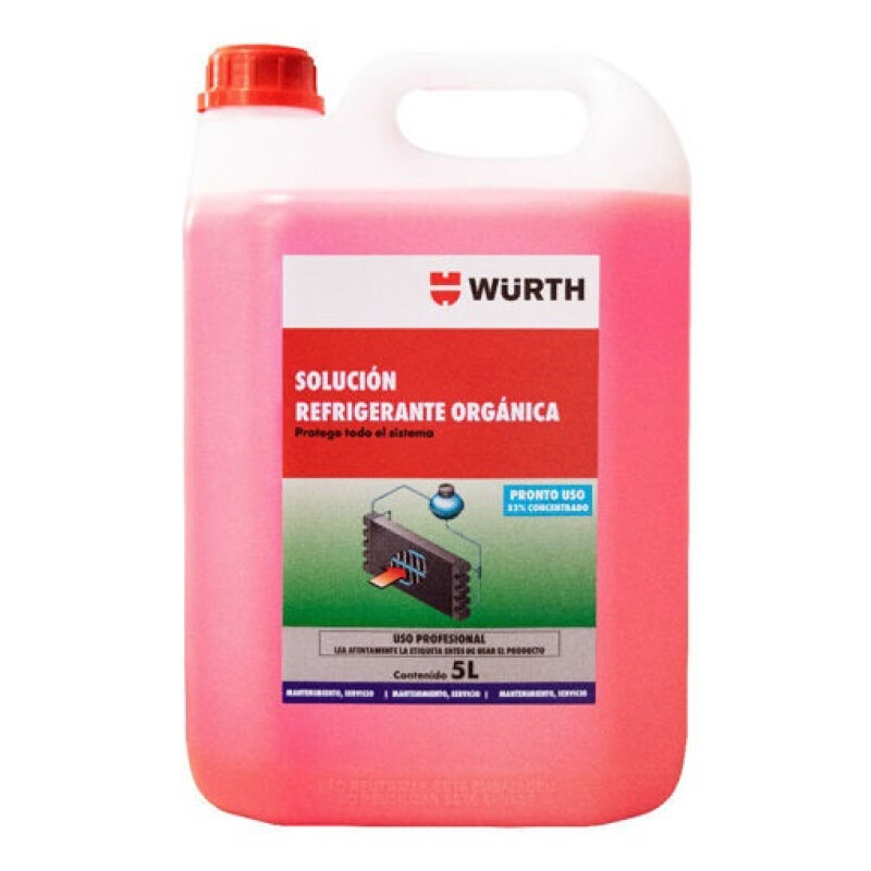 LIQUIDO REFRIGERANTE ANTICONGELANTE ORGANICO AL 33% WURTH 5L Liquido Refrigerante Anticongelante Organico Al 33% Wurth 5l