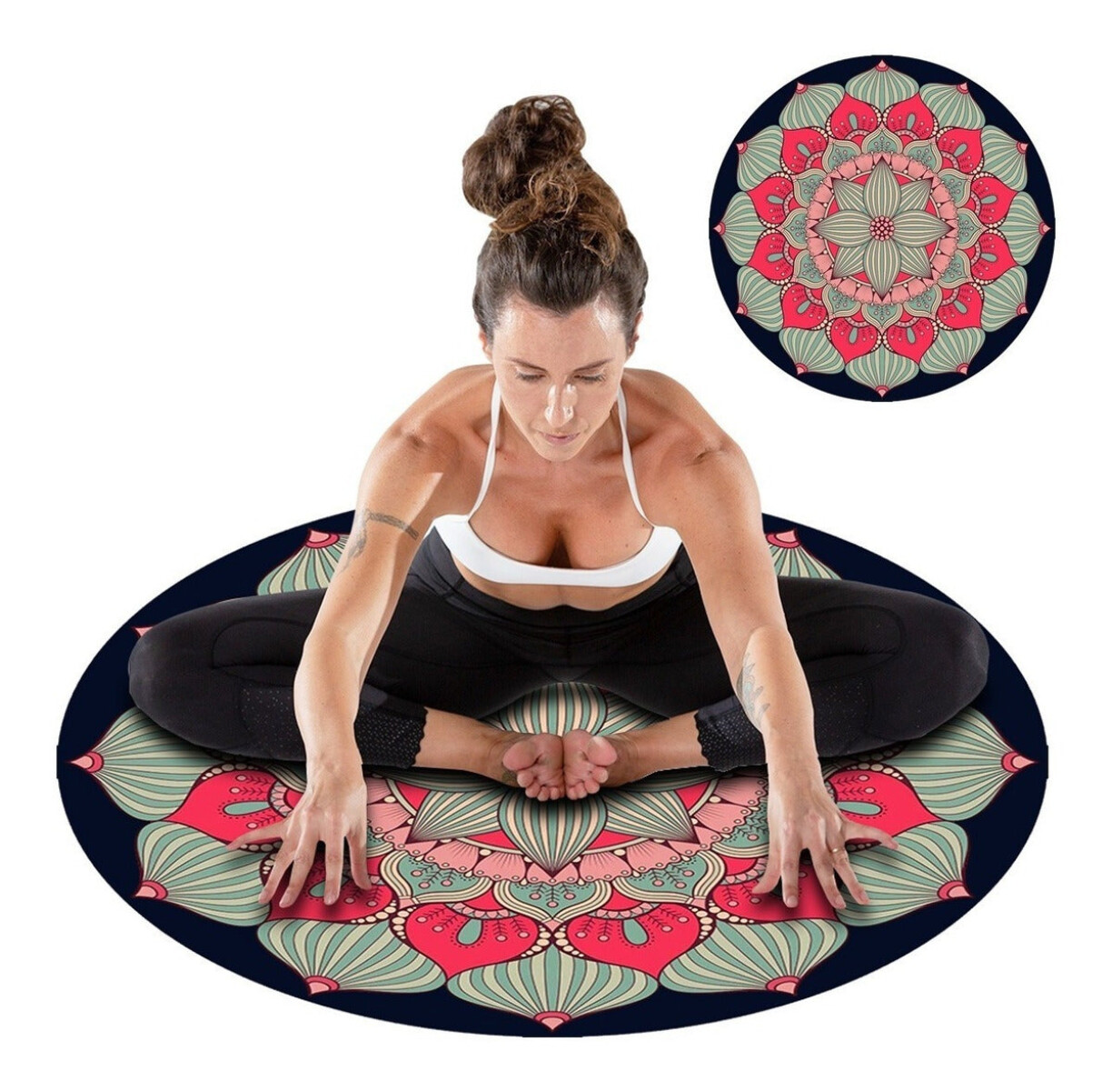 Yogamat Circular C/diseño Alfombra Pilates Meditación 
