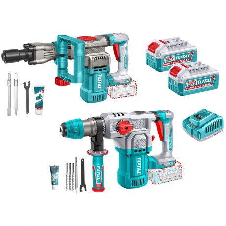 Kit Línea 20v Sin Carbones: Martillo Demoledor SDS Hex 16J + Rotomartillo SDS Plus 4.5J - 2 Baterías 5.0Ah Kit Línea 20v Sin Carbones: Martillo Demoledor SDS Hex 16J + Rotomartillo SDS Plus 4.5J - 2 Baterías 5.0Ah