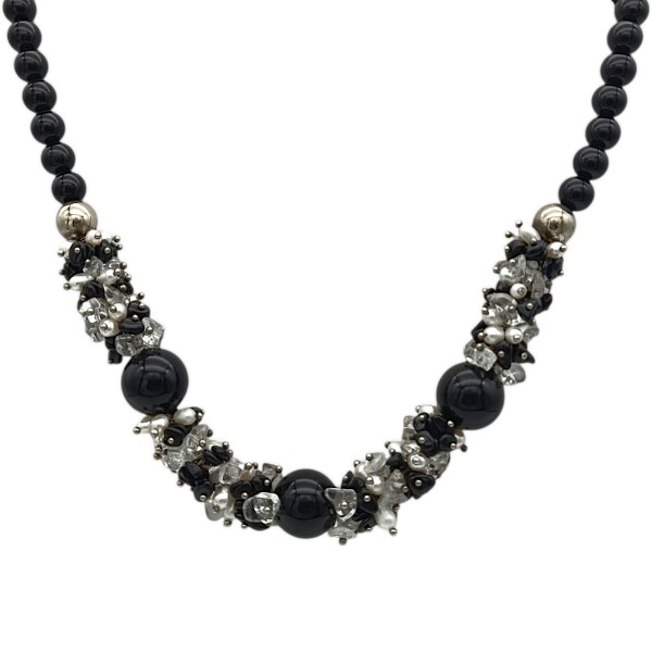 Conjunto gargantilla Vibras - Plata 925 - Piedra Onix, perlas de río- CJ3084 Conpiedra