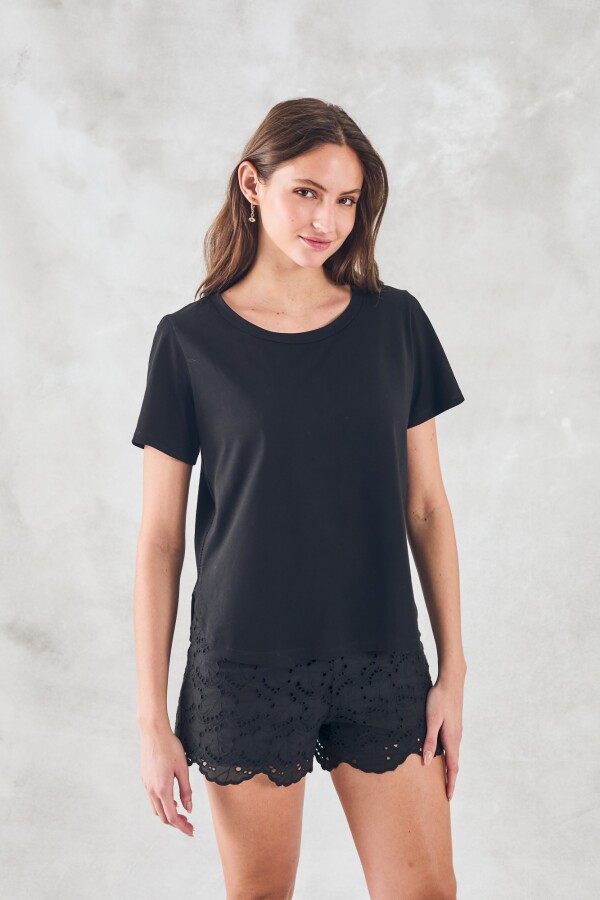 Remera Algodon Peinado Negro
