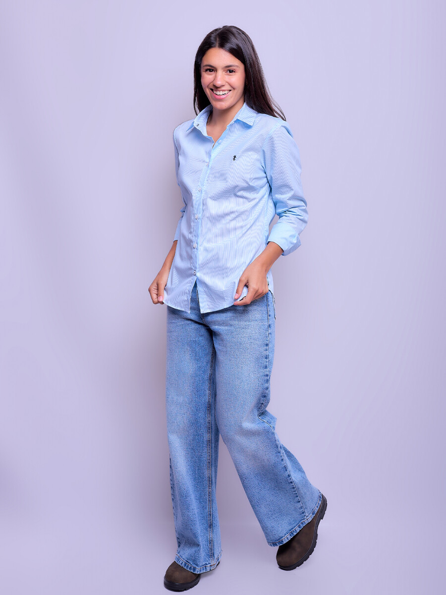 Camisa Dama Clásica - Raya Celeste 2 