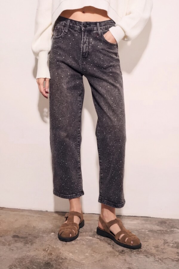 Jean Recto Apliques Negro