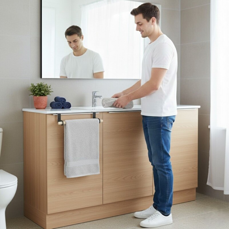 ORGANIZADOR METAL NEGRO/MADERA P/TOALLA 24X6.5CM Unica