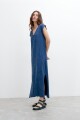 Vestido escote V con acid wash azul marino