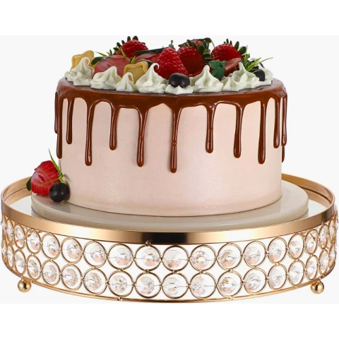 Soporte de Torta de 25CM Rosa Oro C/ Espejo y Diamantes Soporte de Torta de 25CM Rosa Oro C/ Espejo y Diamantes