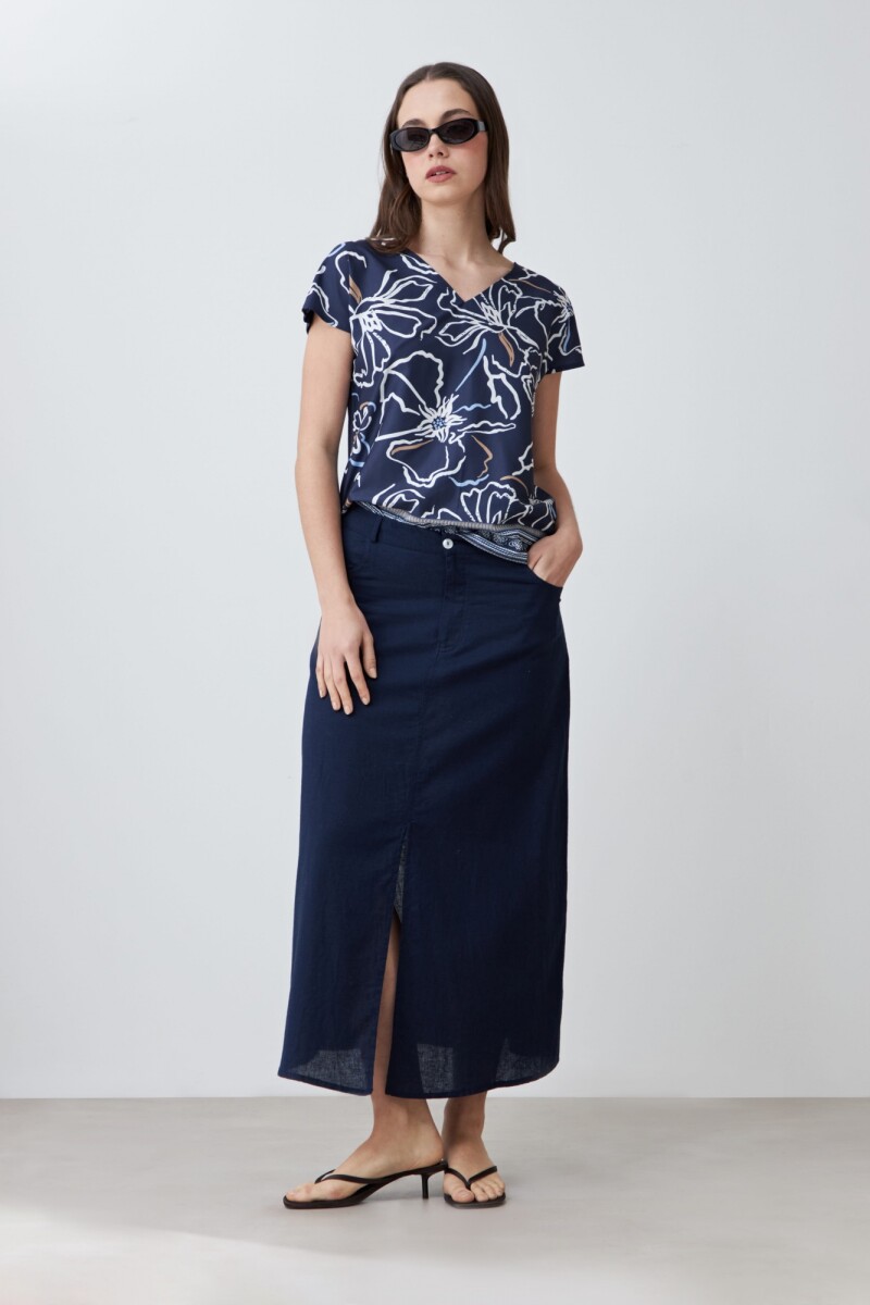 Blusa frente estampado floral - azul marino 