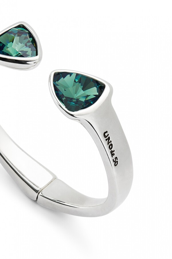 PULSERA GRUESA DE ALEACIÓN DE METALES BAÑADA EN PLATA DE LEY CON DOS CRISTALES FACETADOS VERDE Pulsera