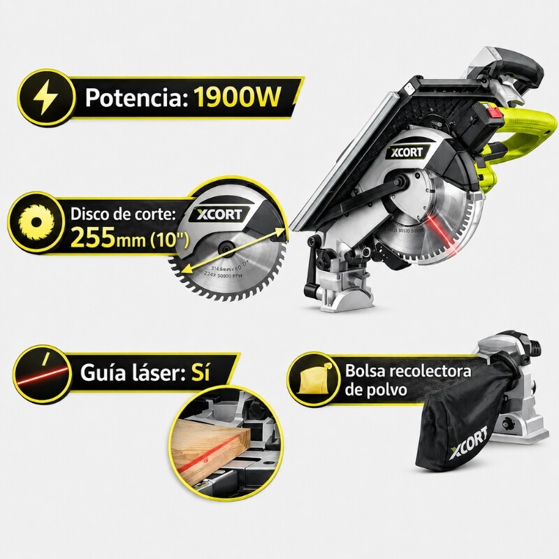 XCORT SIERRA 2 EN 1 INGLETADORA DESLIZANTE & CIRCULAR DE MESA 10 PLG-255MM 1600W Xcort Sierra 2 En 1 Ingletadora Deslizante & Circular De Mesa 10 Plg-255mm 1600w
