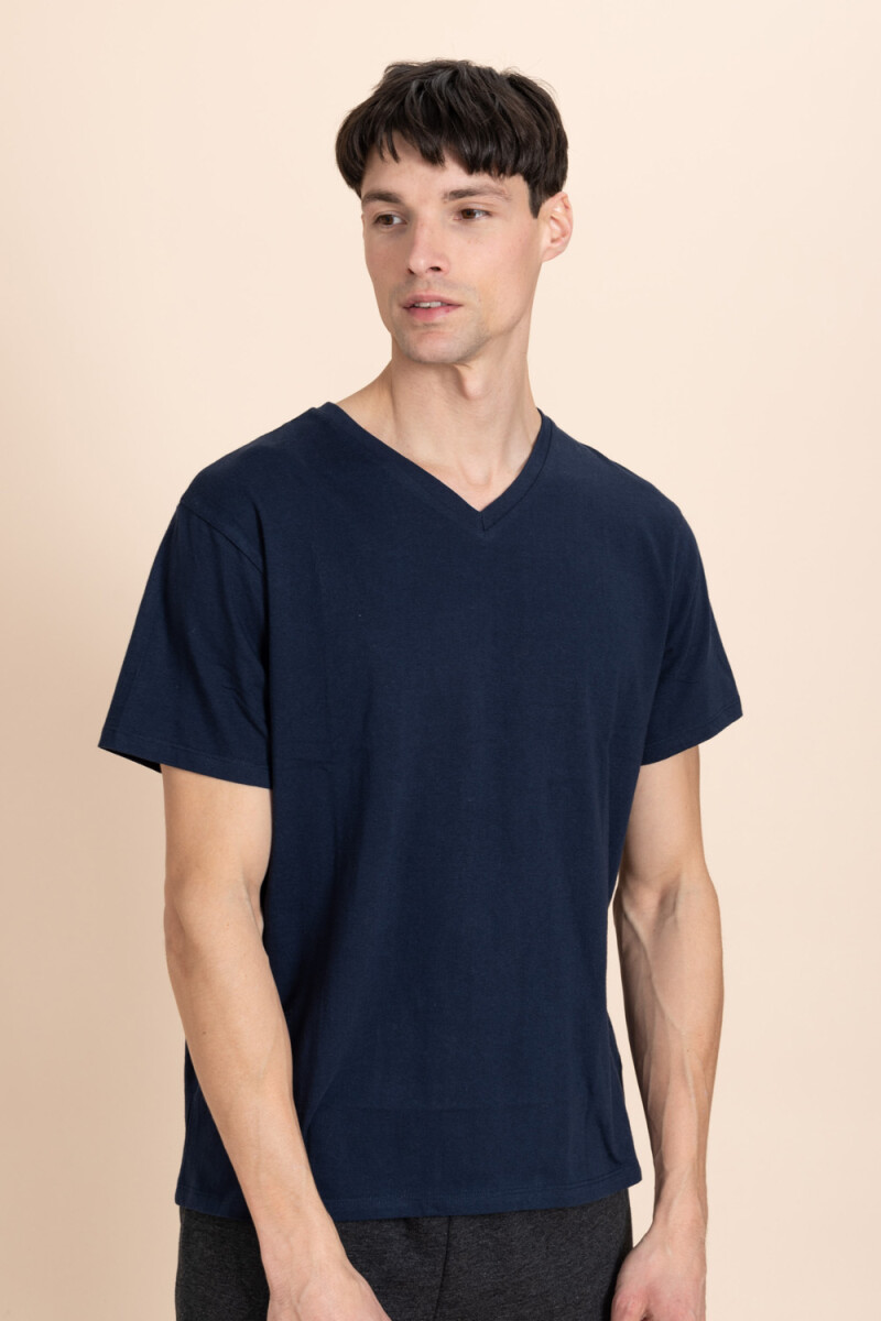 Camiseta cuello en V - Azul marino 
