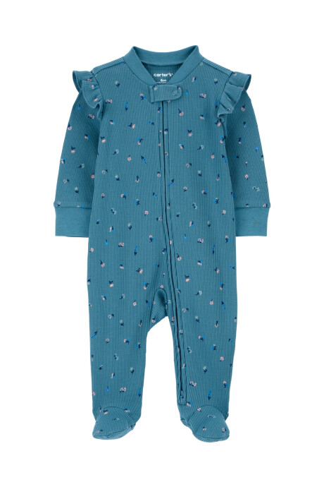 Pijama uno pieza de algodón térmico, con pie, diseño floral Pijama uno pieza de algodón térmico, con pie, diseño floral