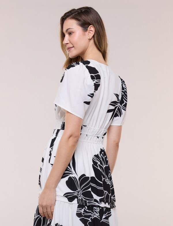 Vestido Midi Flores BLANCO/NEGRO