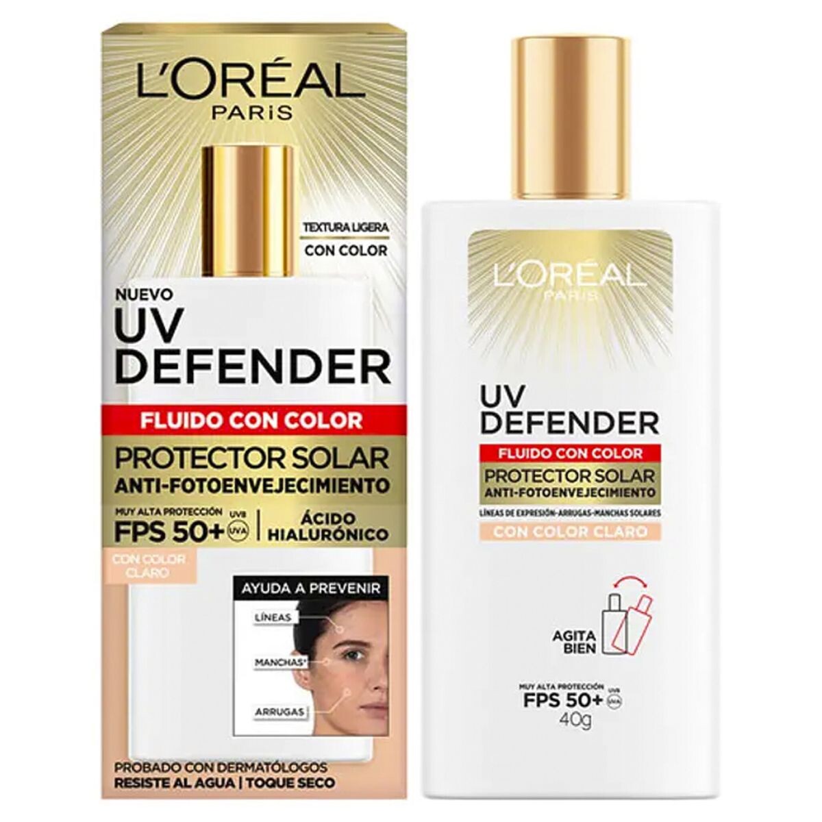 Protector Solar L'Oréal UV Defender Fluido - con Color Claro FPS 50+ 40 GR 