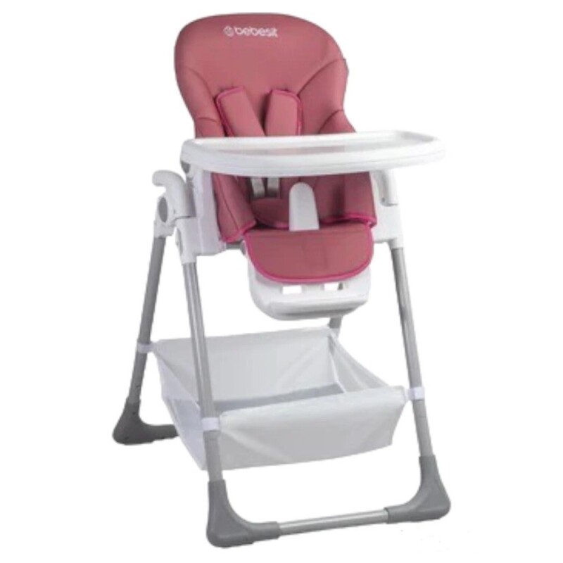 Silla de comer para bebé Bebesit Snack plegable y ajustable gris con cinturón seguro para usar en casa Rosa