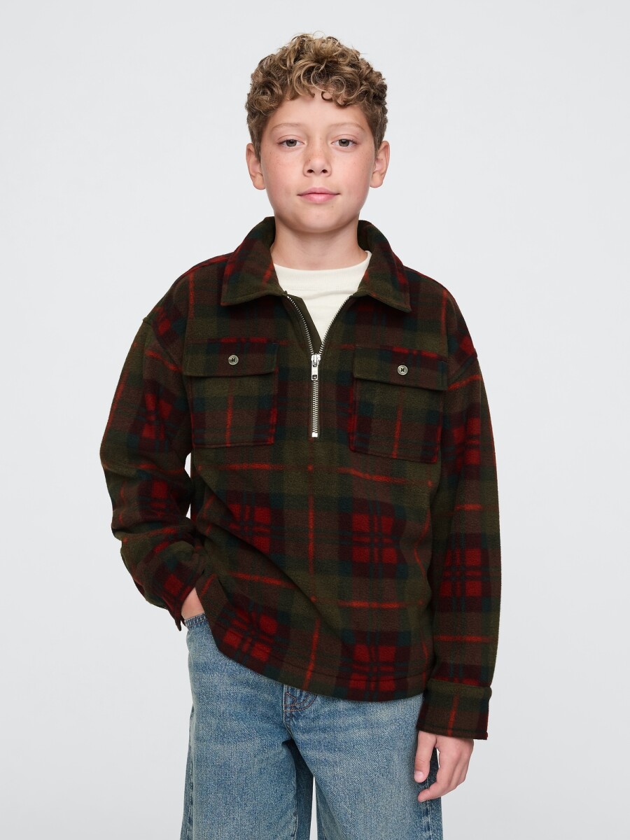 Buzo Medio Cierre Niño - Green Red Plaid 