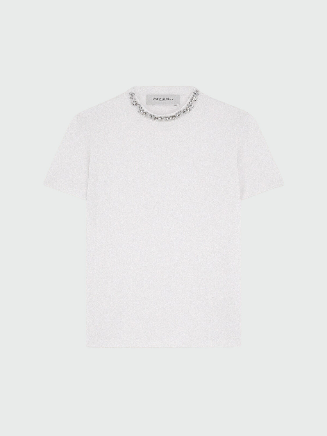 GOLDEN GOOSE - Remera con Cristales Cabujón Blanco