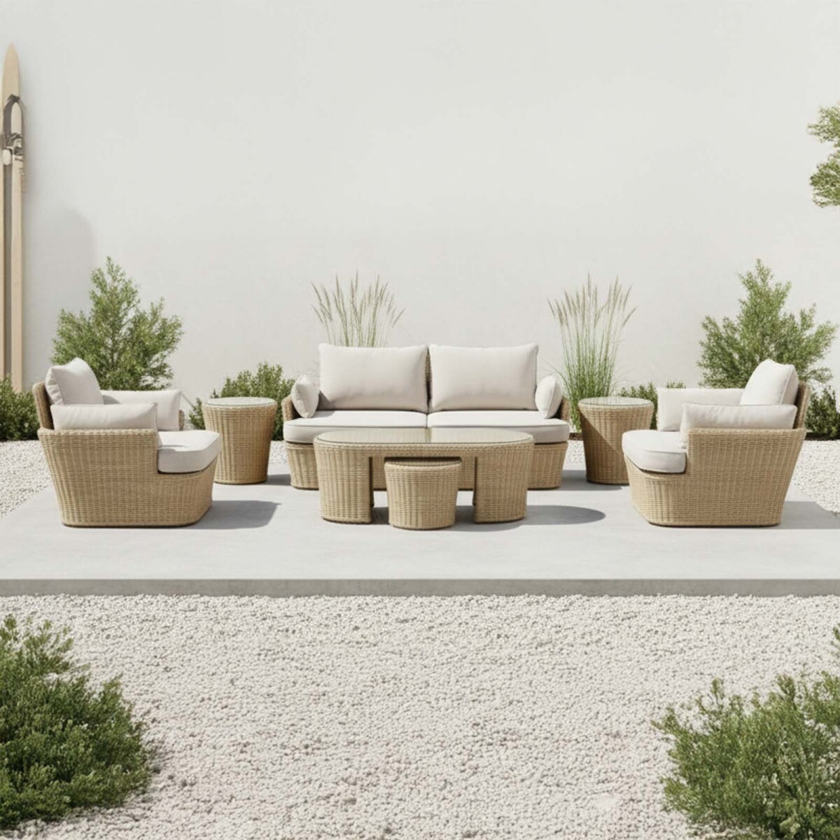 SET DE LIVING - RATTAN-SINTETICO-Y-ALUMINIO NATURAL-BEIGE BARANY 