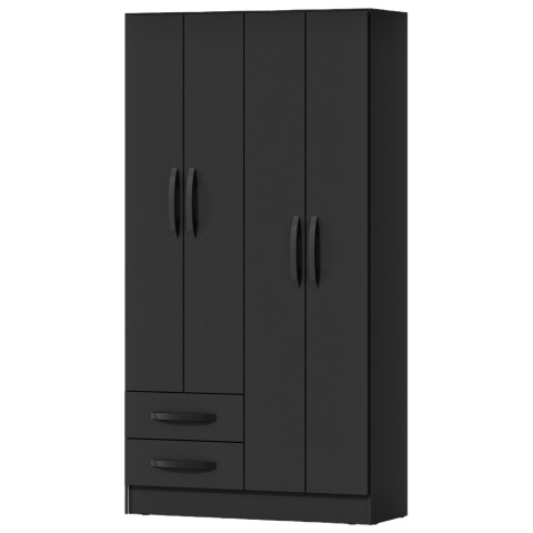 Ropero Negro 4 puertas 2 cajones con estantes y perchero 172x90x35 cm Interior Natural Ropero Negro 4 puertas 2 cajones con estantes y perchero 172x90x35 cm Interior Natural