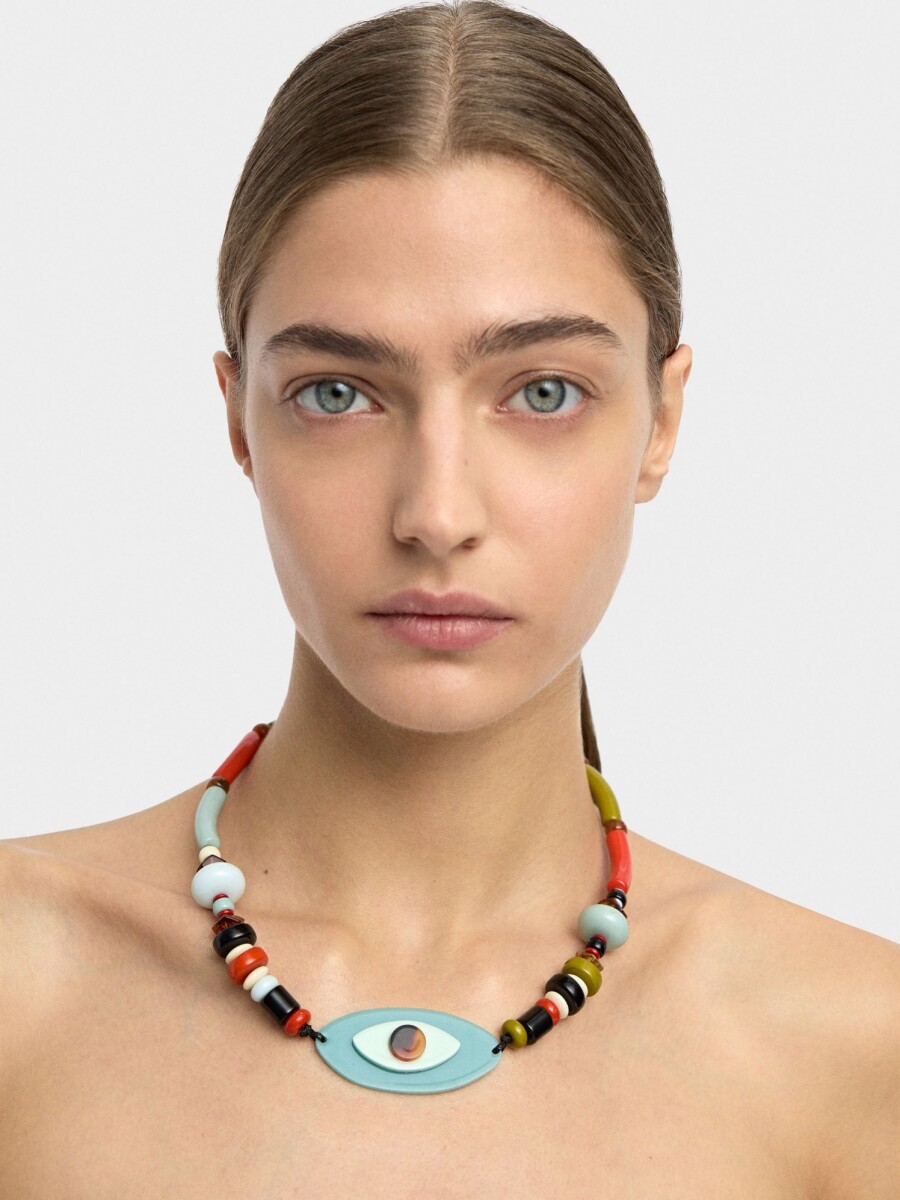 Collar Corto De Cuentas Multicolor Y Ojo multicolor
