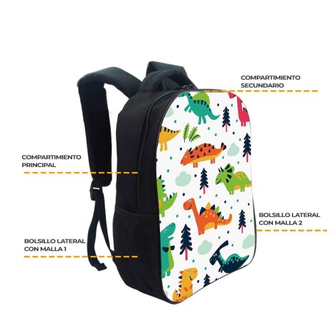 Mochila Escolar 3en1 Lunchera + Cartuchera Infantil Dinosaurio