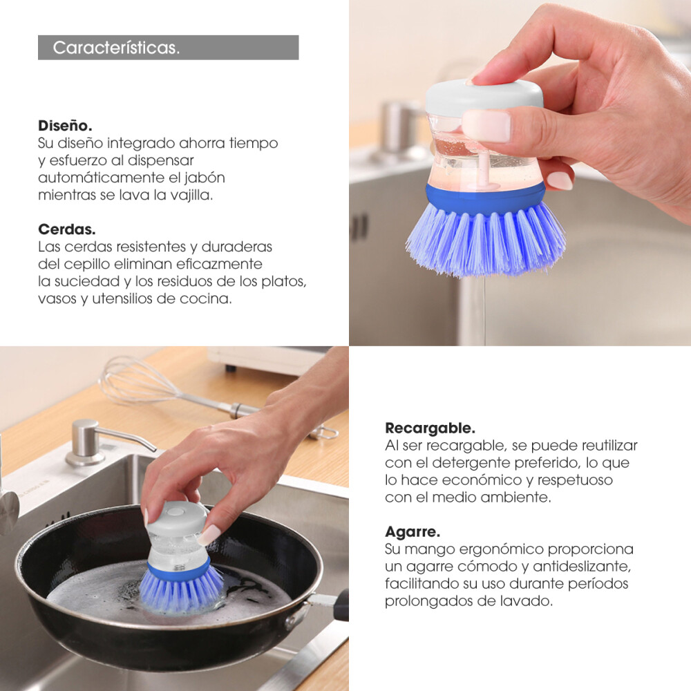 Cepillo Lava Platos Dispenser Jabón Detergente Para Cocina Color verde y amarillo