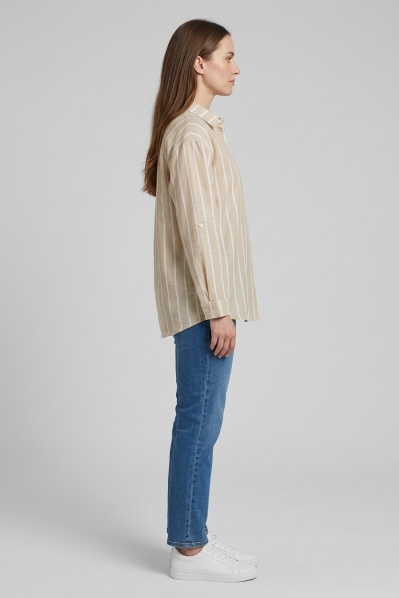 Camisa m/l rayada BEIGE