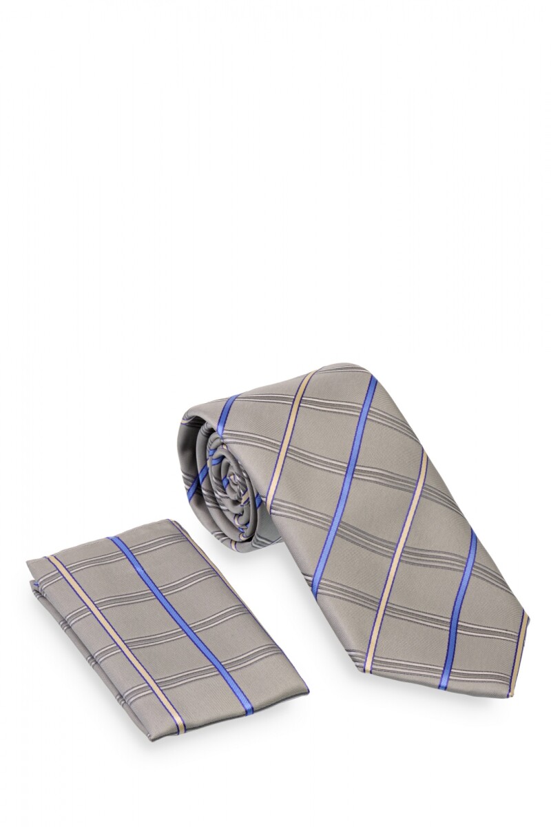 Corbata con pañuelo 8 cm PIZARRA
