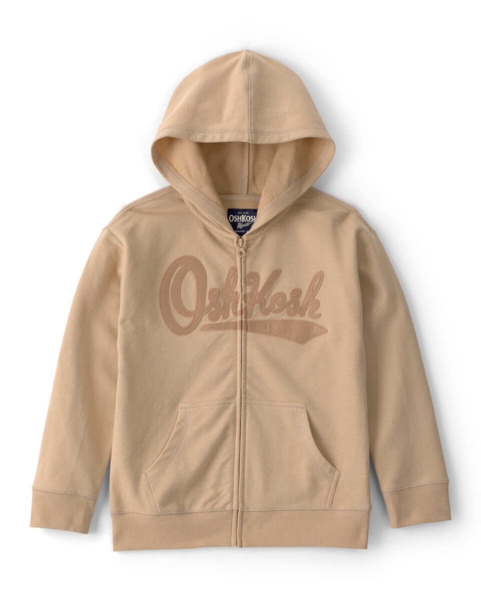 Campera de algodón, beige, con capucha y logo 