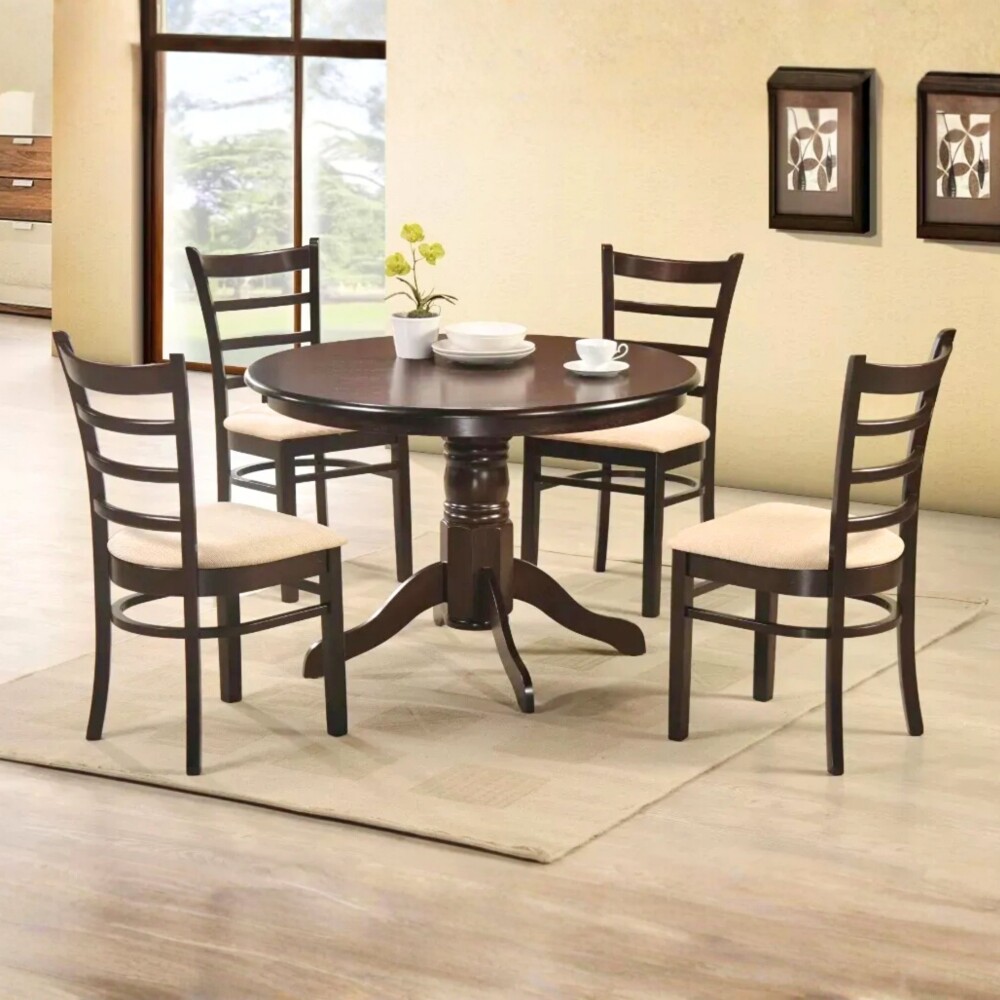 Juego De Comedor Mesa Redonda + 4 Sillas Iris Oscuro