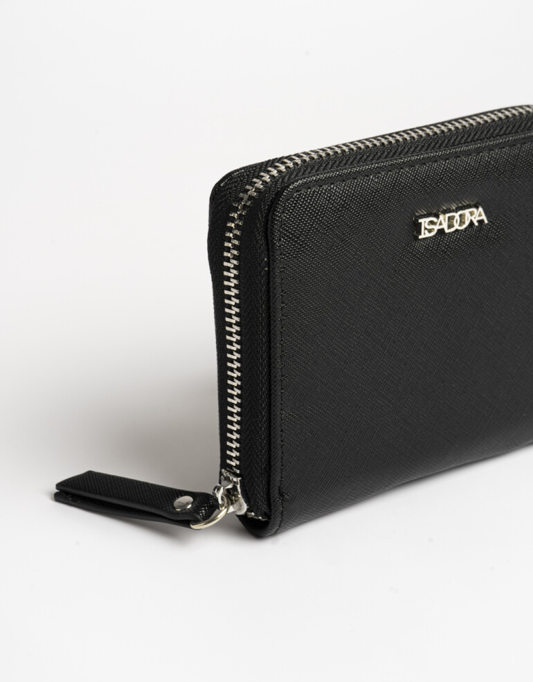 Billetera Zip Round Billetera Cuadrada Negro - Negro
