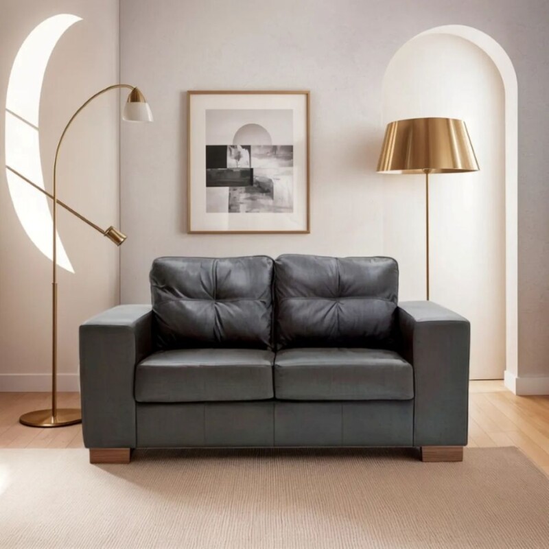 SOFA 100% CUERO - 2 CUERPOS - MODELO DOMINI - NEGRO SOFA 100% CUERO - 2 CUERPOS - MODELO DOMINI - NEGRO