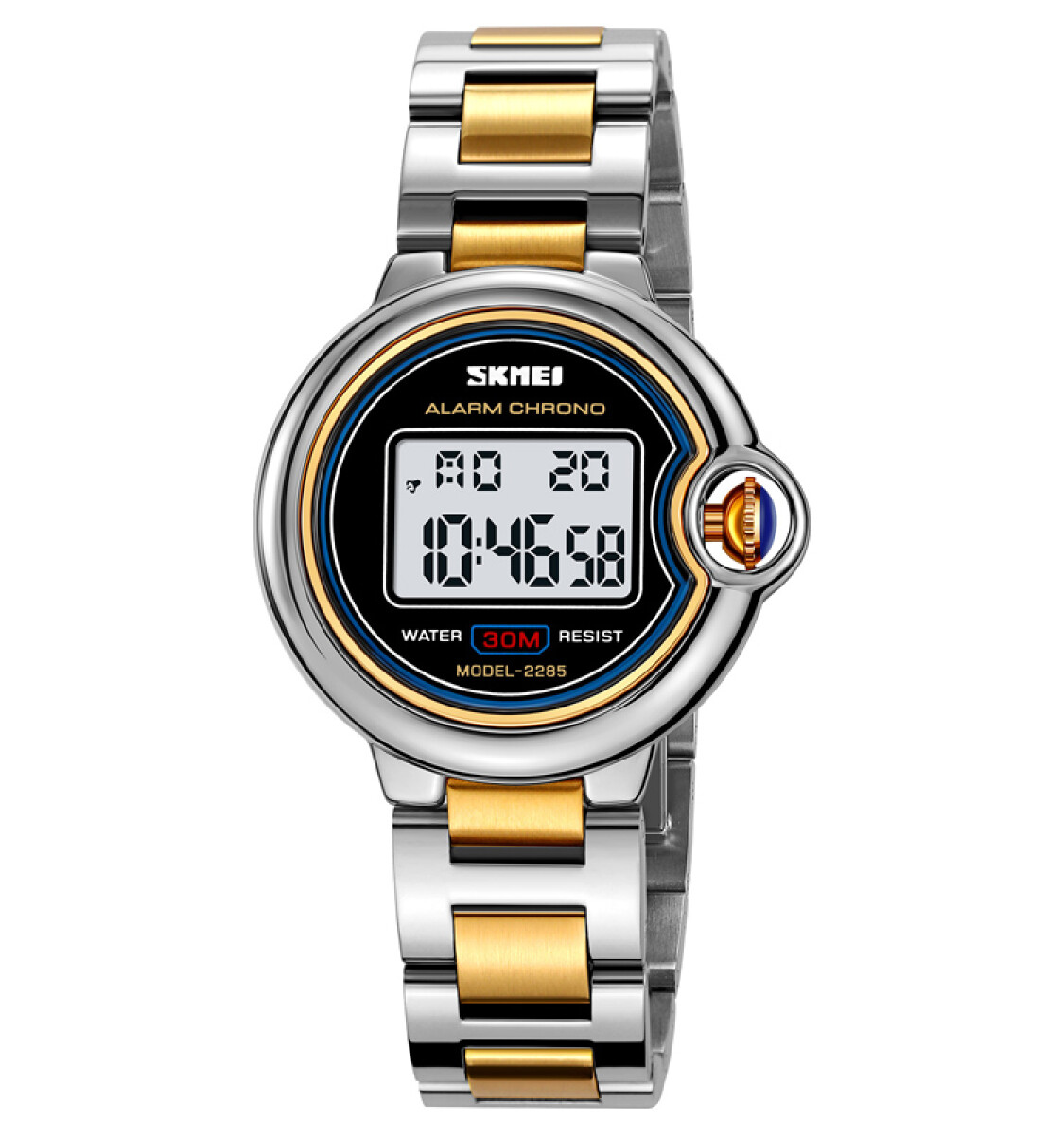 Reloj Skmei 2285tsi Digital Unisex Con Malla Bicolor Plateado Y Dorado 