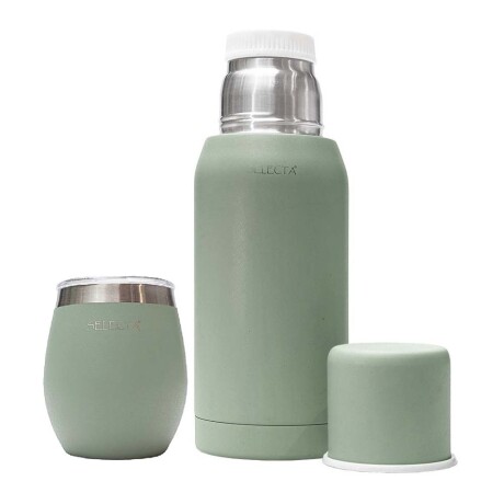 Kit Aqua de Termo 750Ml y Mate c/Tapa Acero Inox Doble Pared Verde Oliva
