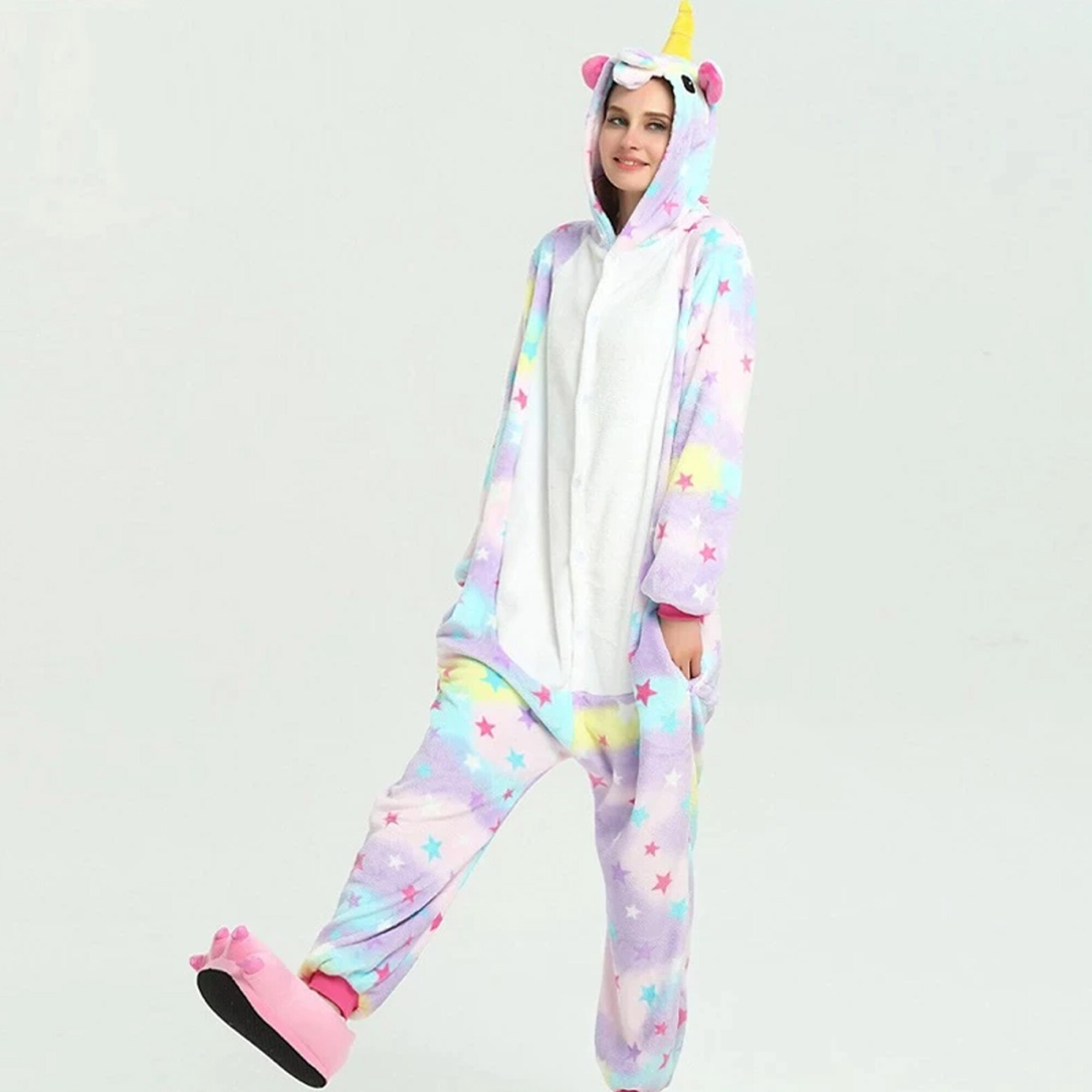 Set p Adultos Diseno Unicornio con Pijama Entero Pantuflas Multicolor HTS