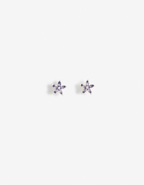 Aros Pasantes Cubic zirconia Aros Pasantes Flor Cubic - Plateado