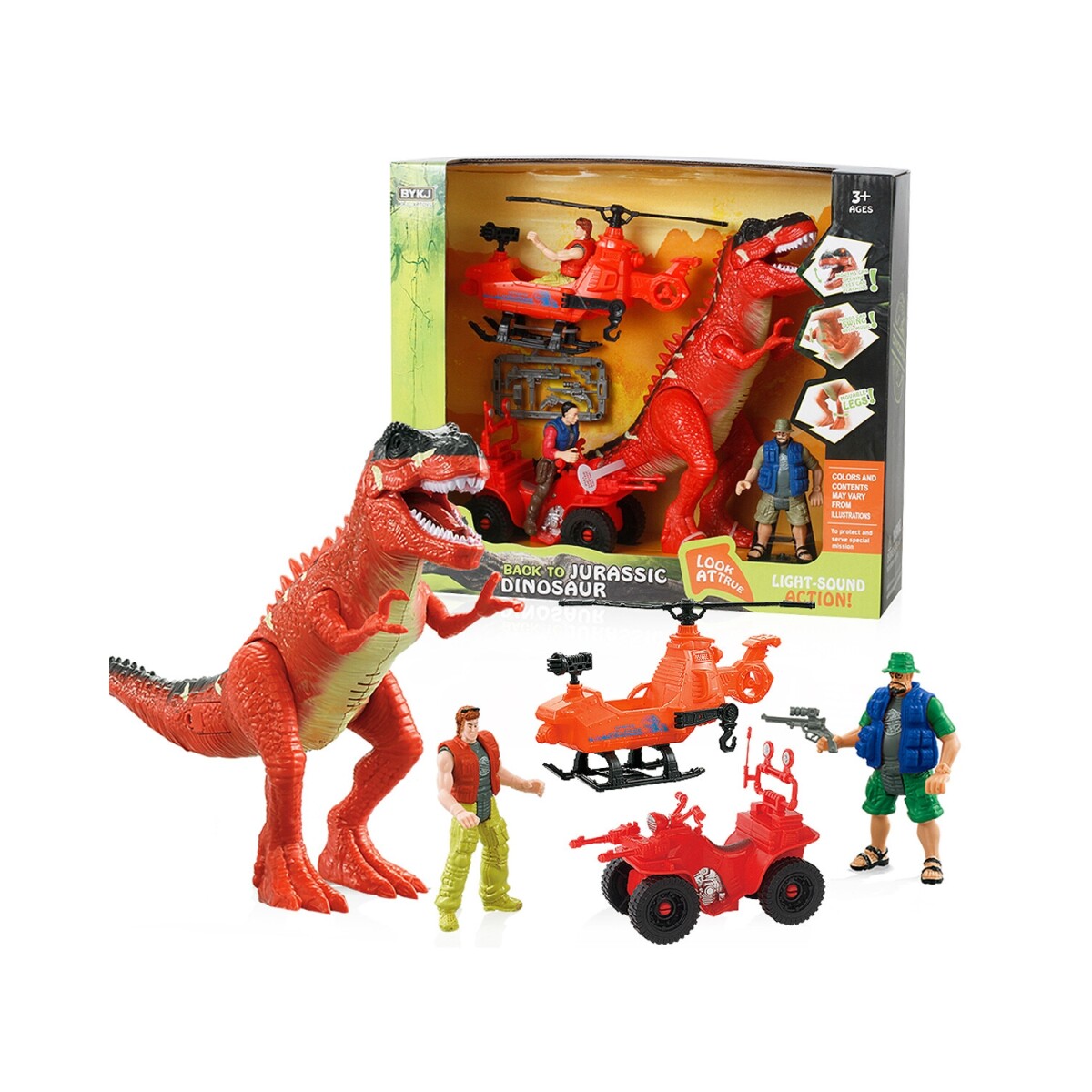 Set de Aventura Dino T-Rex con accesorios, luces y sonido 