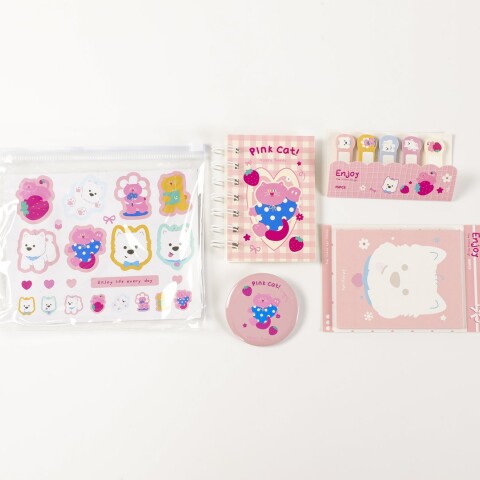SET DE PAPELERÍA DE 5 PIEZAS CON BOLSA PVC CON CIERRE (MIMI/ROSA) SET DE PAPELERÍA DE 5 PIEZAS CON BOLSA PVC CON CIERRE (MIMI/ROSA)