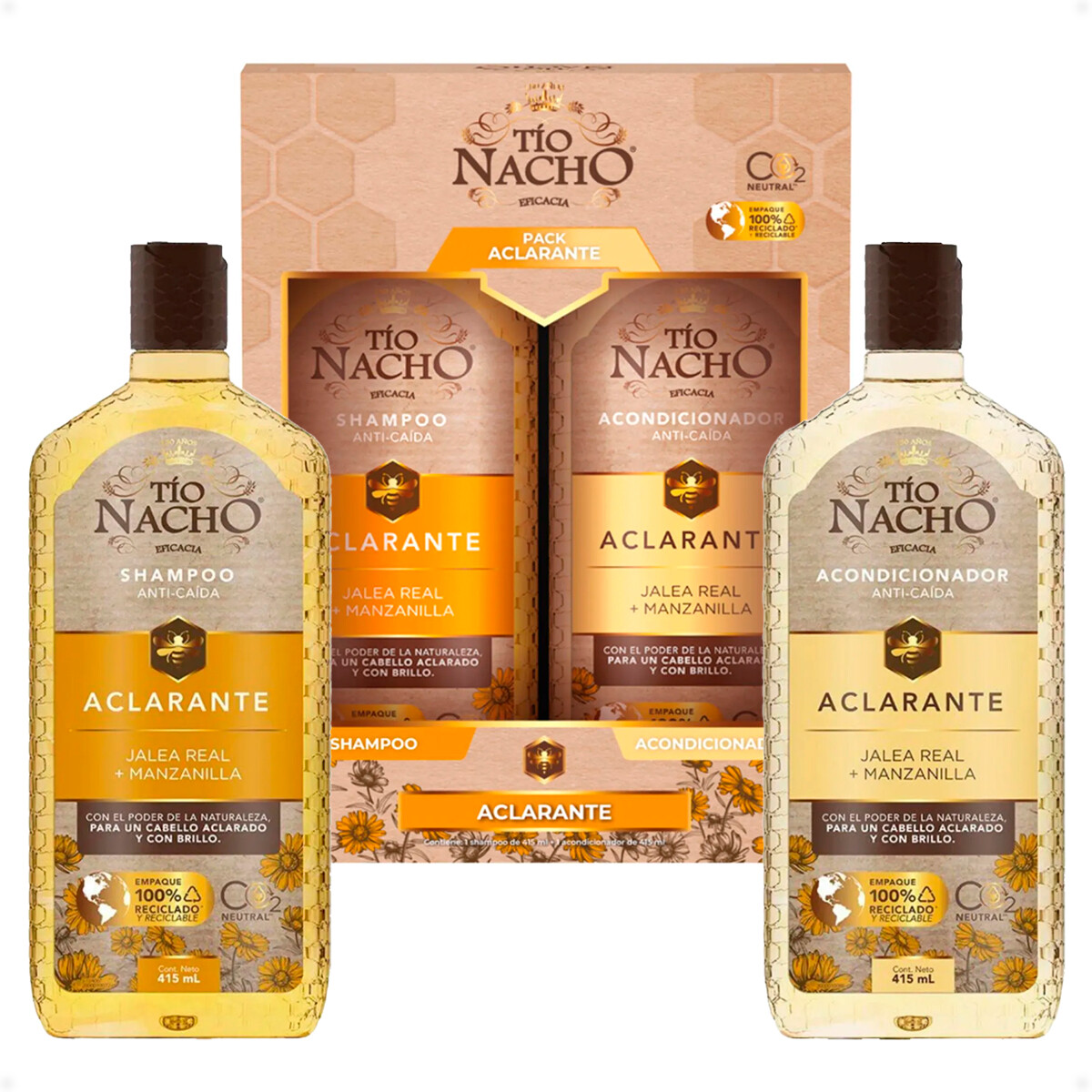Pack Shampoo y Acondicionador Aclarante Jalea Real y Manzanilla Tío Nacho de 415 ML 