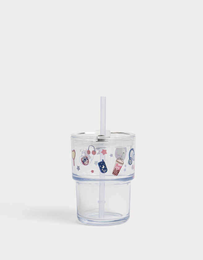 Artículos cocina Vaso De Vidrio Estampado Con Sorbete Y Manija - Combinacion Multicolor