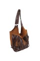 Tote Bag de cuero con flecos Tostado