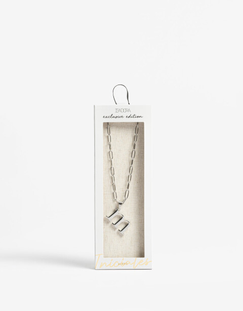 Cadena Corta con Dije Letras Collar De Acero Con Inicial M - Plateado