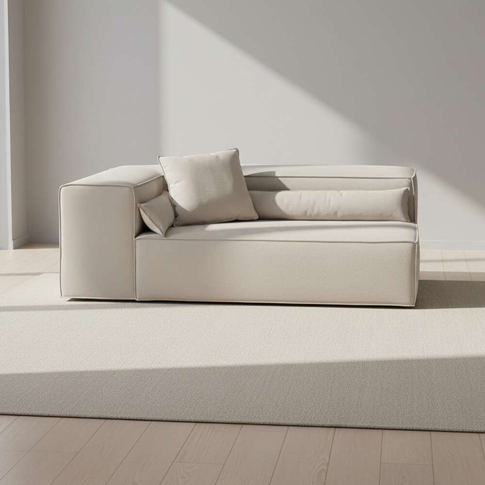 SOFÁ KAI 1 CUERPO TELA GRIS MODULAR CHAISE CON BRAZO IZQUIERDO