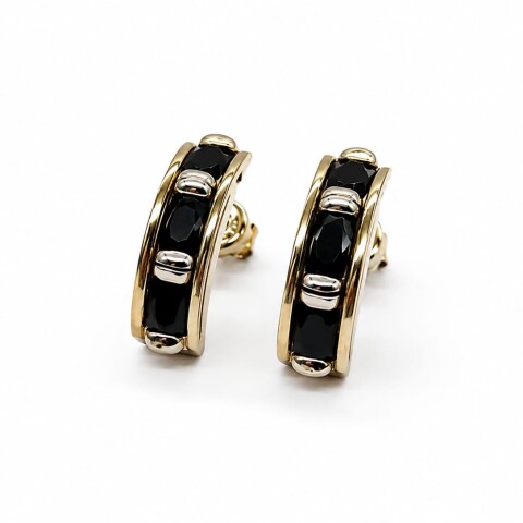 Caravanas plata y oro con zirconias negras Caravanas plata y oro con zirconias negras