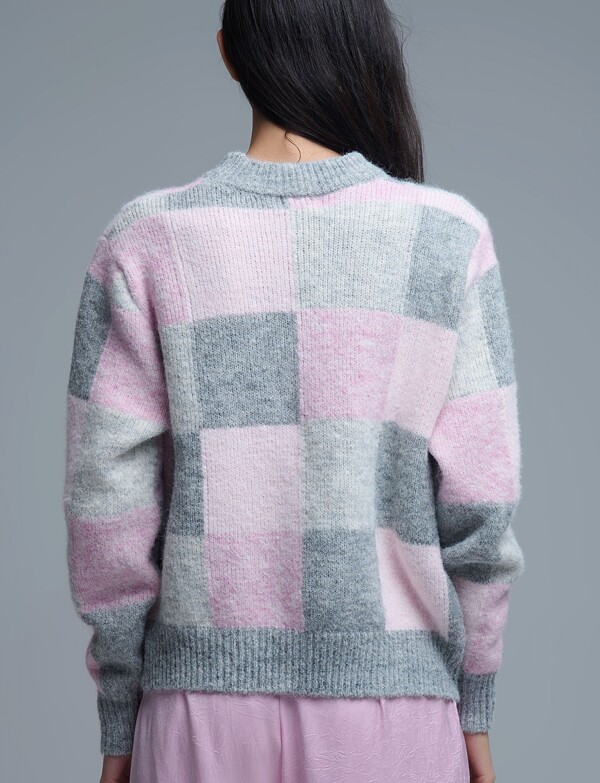 Buzo Lana Cuadros ROSA/MULTI