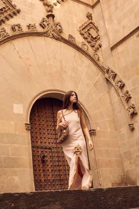 Diagonal Flower Dress Beige