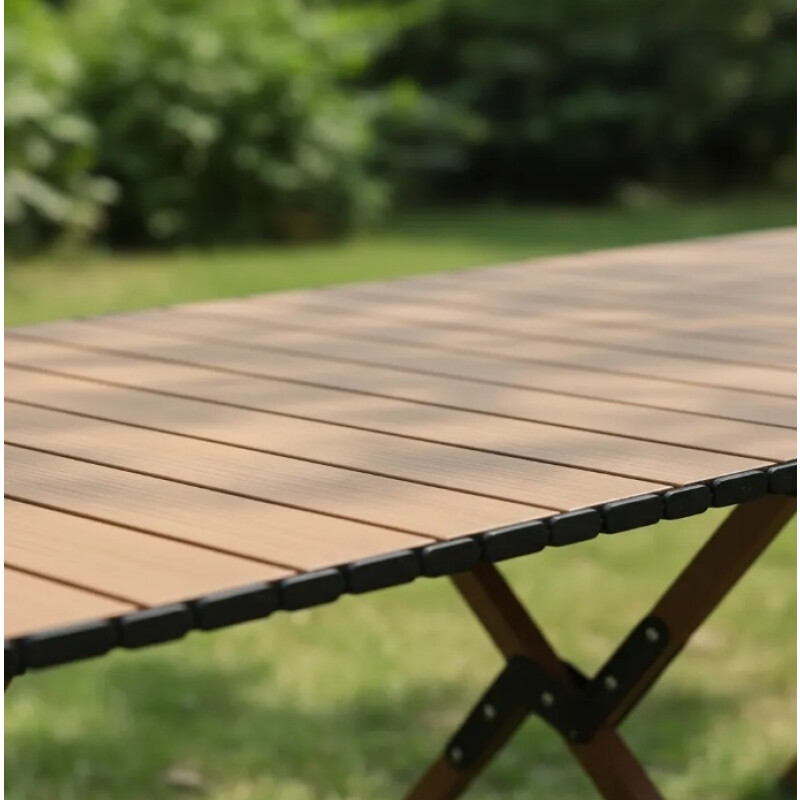 Mesa Portátil Plegable Exterior Camping Acero Símil Madera Beige