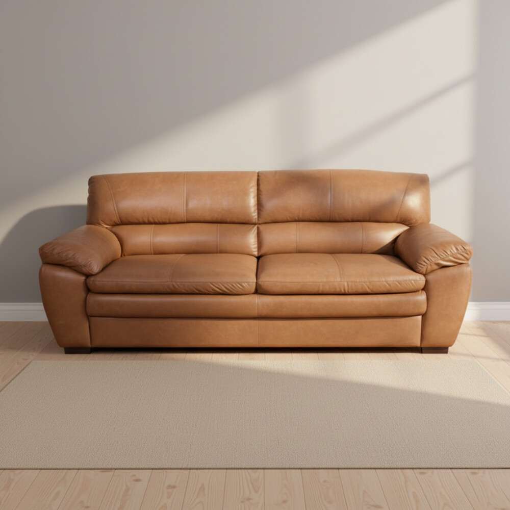 SOFÁ 3 CUERPOS CUERO-100-NATURAL AMARILLO NEW FOCUS MOSTAZA