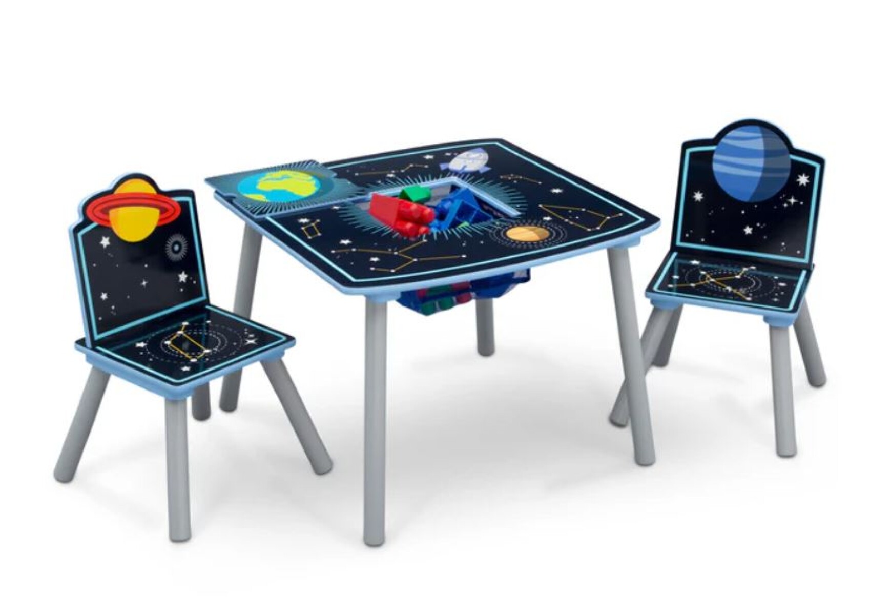 Juego de mesa y dos sillas con almacenamiento Sistema solar 